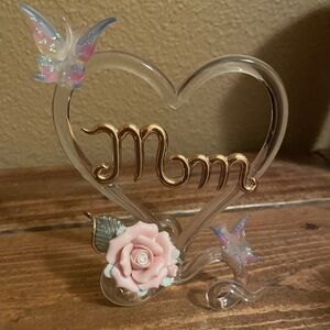 Blown Glass MOM Butterflies Floral Art Piece